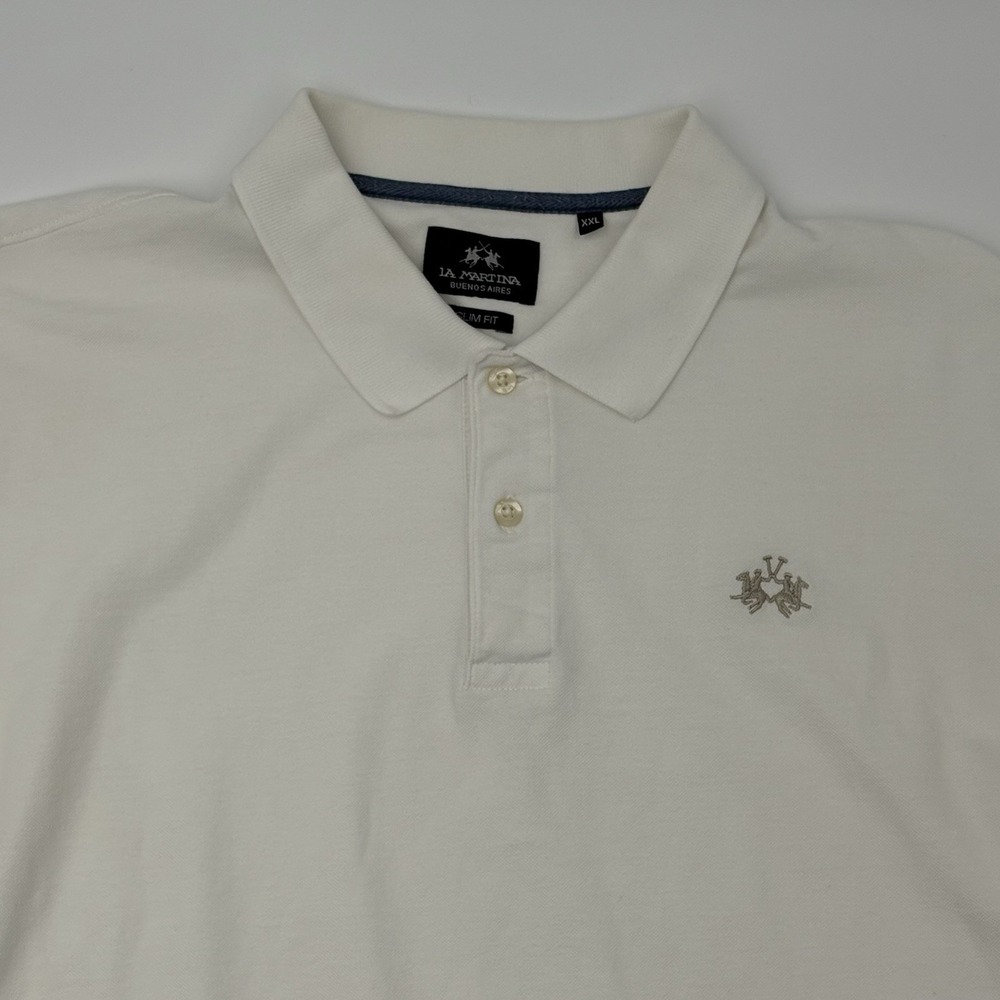 La Martina Ruta Nacional 40 Polo Shirt Mens XXL‎ White Slim Fit Argentina Cotton